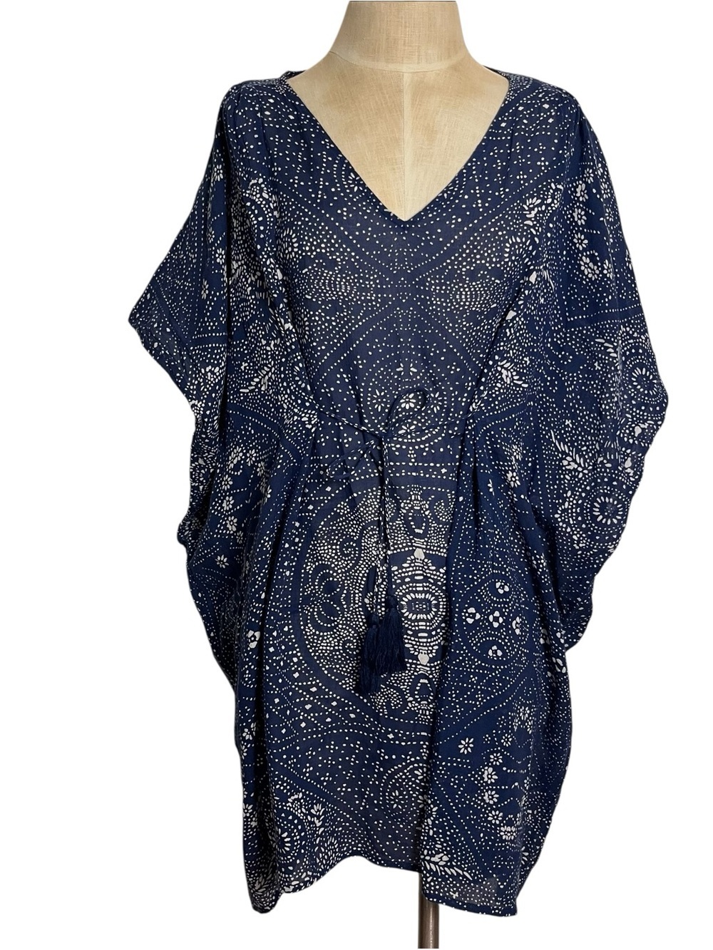 Garnet Hill Organic Cotton Printed Caftan Tunic Dress Coverup Size M